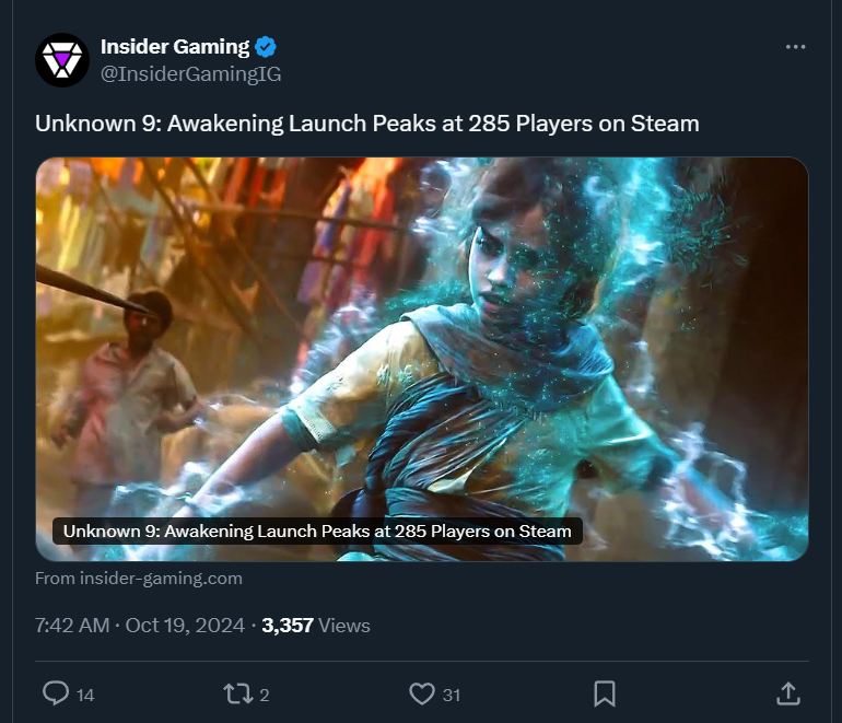 LegacyKillaHD's tweet photo. > Massive "Universe" plans
> Spend millions developing game
> Netflix Witcher Yen is the games star
> Zero Marketing
> Bland Gameplay
> Bad Reviews
> Half the players of Concord at launch

Nice job Bandai Namco. https://t.co/ccFg7w07bf