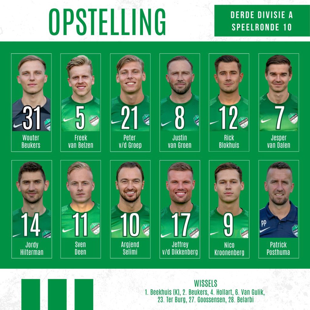 VVEemdijk's tweet photo. Goedemiddag vanaf De Westmaat. Over 50 minuten start de derby tegen IJsselmeervogels.
Trainer Patrick Posthuma stuurt dezelfde elf namen het veld in als de voorbije weken.
Hup Diek! 💚 #ijseem https://t.co/XbVMdEPcxp