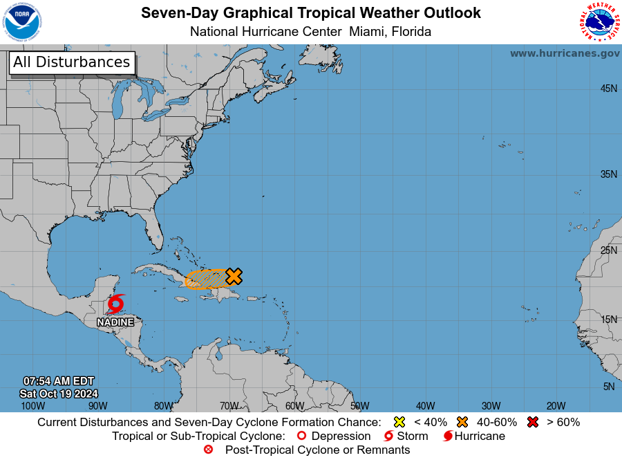 weatherjamaica's tweet photo. CODE ORANGE! The U.S. National Hurricane Center has stated that the chances of tropical storm development across the Caribbean during the next seven days have increased. Jamaicans should stay alert just in case. The next name on the list is Oscar. https://t.co/MfPkqGF3fA