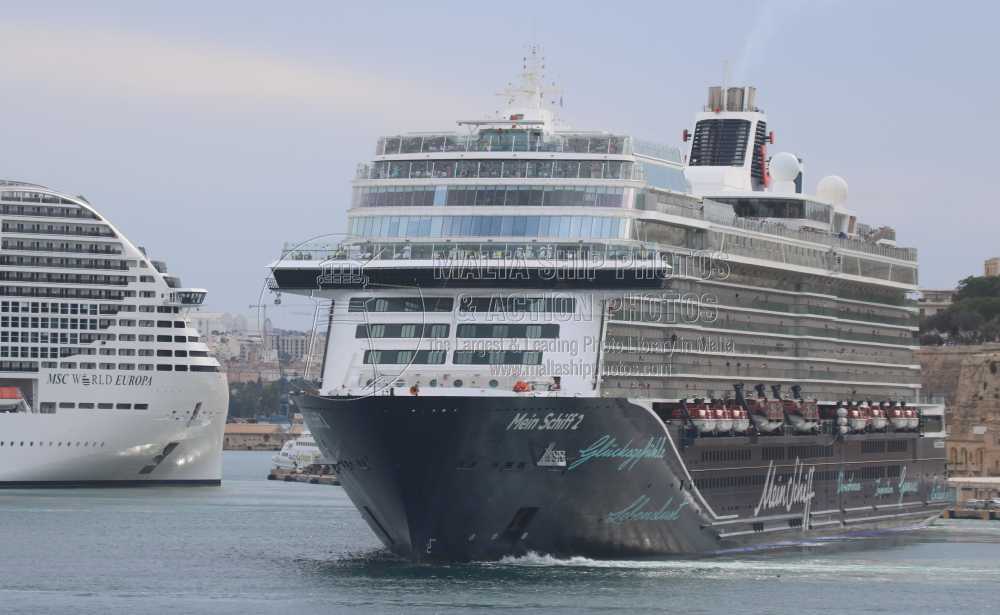 Shipguru's tweet photo. #CruiseLiners #MEINSCHIFF2 and #MSC_WORLDEUROPA #leaving #grandharbourmalta - 18.09.2024 - https://t.co/nfgboxc3g3 - NO PHOTOS can be used or manipulated without our permission @Valletta_Port @MSCCruises_PR @MeinSchiffTouri @Rich_Ships @VisitMalta @MaltaTourism @worldshipsoc https://t.co/yE032G3nUk