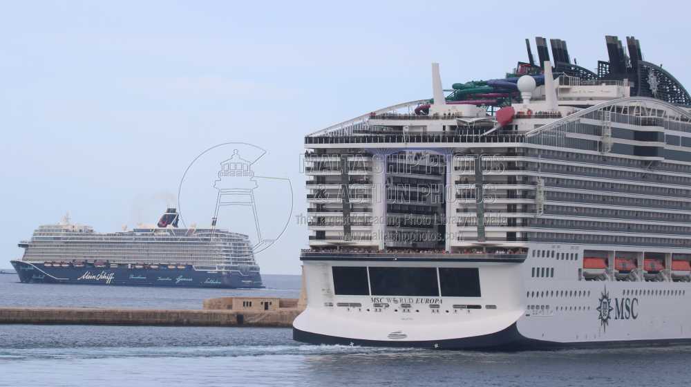 Shipguru's tweet photo. #CruiseLiners #MEINSCHIFF2 and #MSC_WORLDEUROPA #leaving #grandharbourmalta - 18.09.2024 - https://t.co/nfgboxc3g3 - NO PHOTOS can be used or manipulated without our permission @Valletta_Port @MSCCruises_PR @MeinSchiffTouri @Rich_Ships @VisitMalta @MaltaTourism @worldshipsoc https://t.co/yE032G3nUk