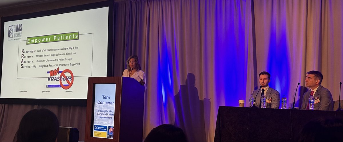 NaglaAKarimMD's tweet photo. Empower Patients is the message from ⁦@TerriConneran⁩ #KRASKickers #DCLung24 ⁦@StephenVLiu⁩ #PrecisionOncology https://t.co/8pYMDmyBkY