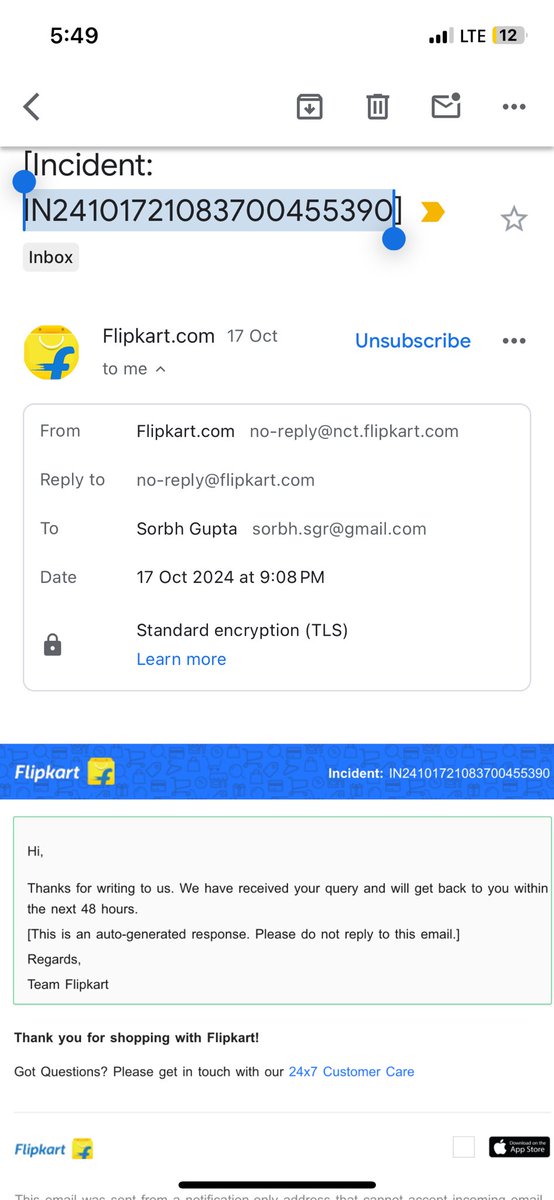 srbhsgr's tweet photo. @flipkartsupport @Flipkart 
Posted to your grievance officer by email so that documentary proof can be raised that i had contacted you various times , good luck see you in district consumer court https://t.co/TASIDrpmYR