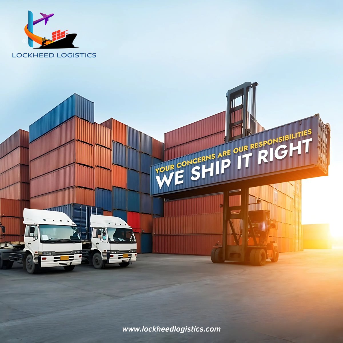 LockheedDubai's tweet photo. 🌍 Your concerns are our responsibilities! At Lockheed Logistics, we ensure smooth and reliable shipping every time. Whether by land, sea, or air, we handle your cargo with care and precision. 🚛🛳️✈️

#LockheedLogistics #ShippingSolutions #GlobalLogistics #FreightForwarding https://t.co/ihP687OTEy