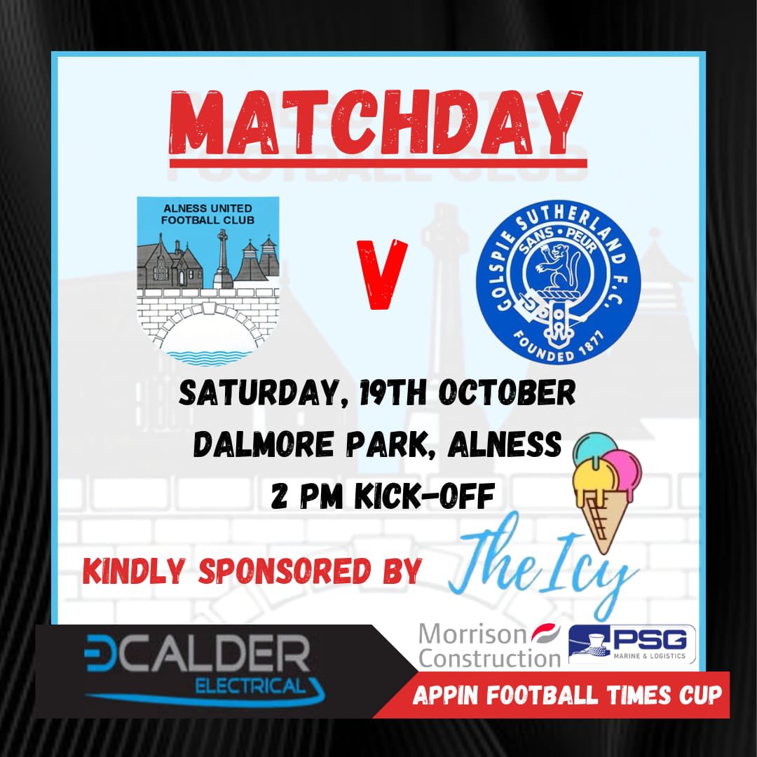 It’s match day at Dalmore Park. Come along and support the team in their Football Times Cup semi final. 
Our thanks to match sponsors The Icy for their support