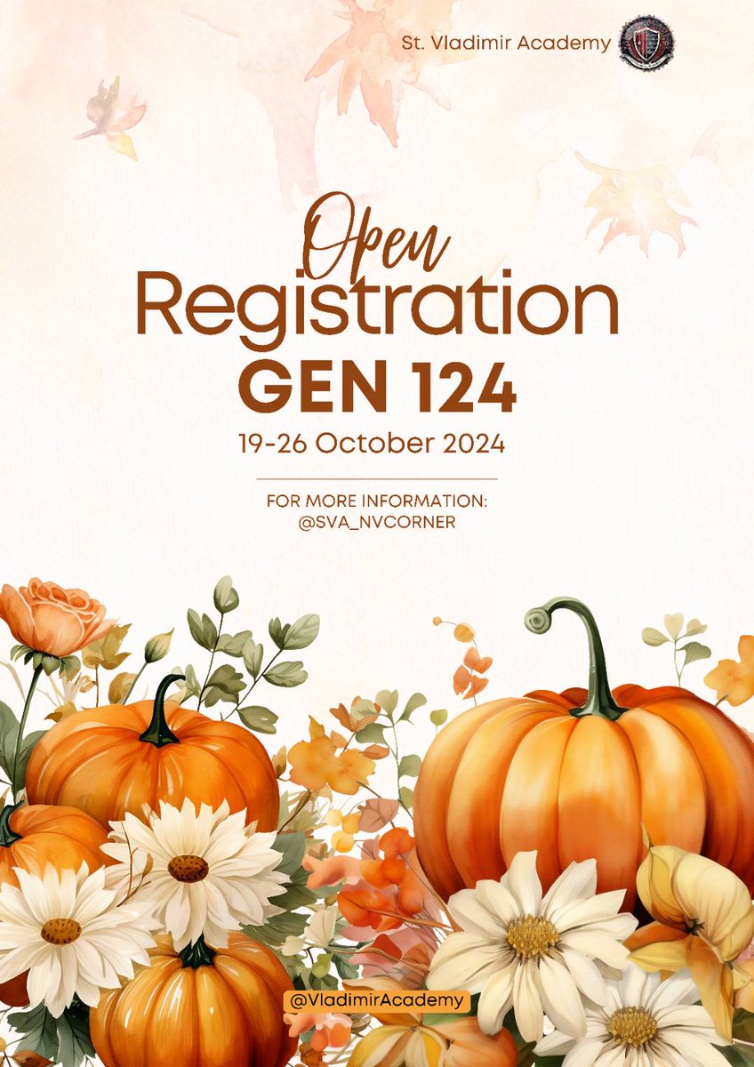 ⠀⠀ 
【 OPEN REGISTRATION GEN 124 】 ⠀
⠀ 
St. Vladimir Academy is Open Registration until 18.00 (GMT+7), 26 October 2024. ⠀⠀ 

Link Quiz : s.id/SVA-Quiz
Element : tinyurl.com/testelement1 ㅤㅤ 

For more information, kindly check @SVA_NVCorner !
 ⠀⠀