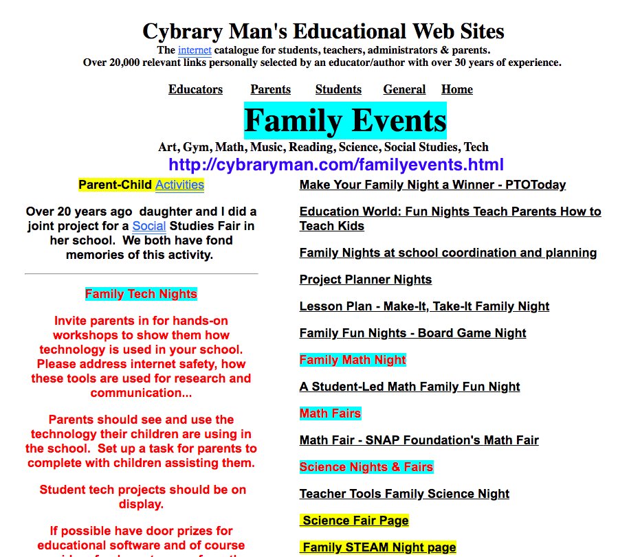 cybraryman1's tweet image. There are many fun ways to engage families. See My
Family Events page
cybraryman.com/familyevents.h…  #edchat #edtechchat #pd4uandme