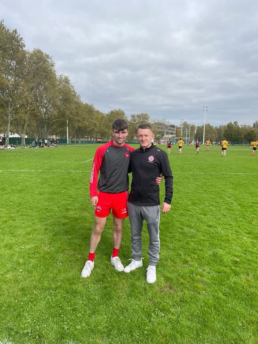 BlarneyGAA's tweet photo. Blarney clubmen Ciarán Sexton and Ray Murphy wishing the best of luck to our teams this weekend! The lads were in opposition today in the European Championships in Lyon when Strasbourg Gaels played Zürich Inneoin…An Bhlárna Abú! https://t.co/8LjsypGFwh