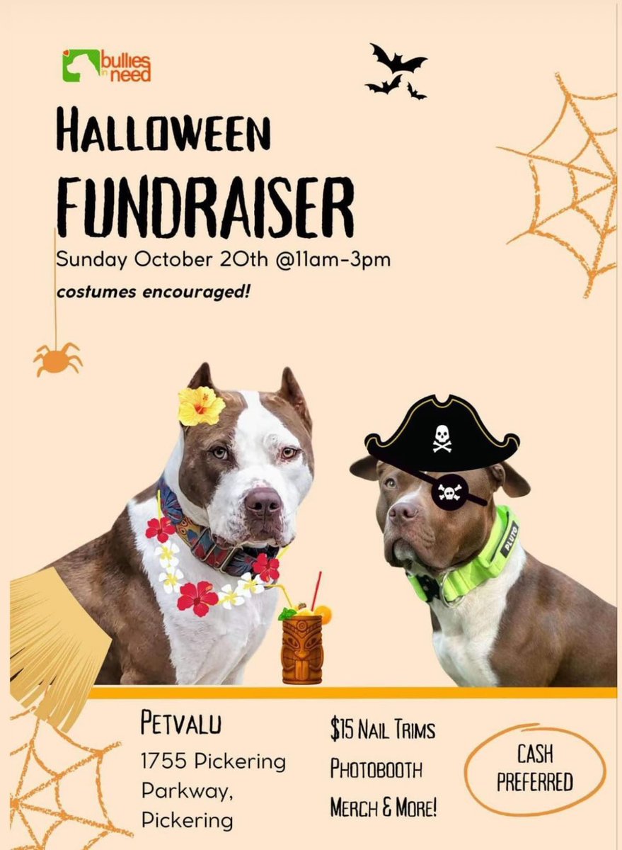 Time to get spooky this weekend at Pet Valu Oshawa &amp; Pickering! We have $15 nail trims, BIN merch &amp; a Halloween Photo Booth. Details below. We hope to see you there! 🎃👻