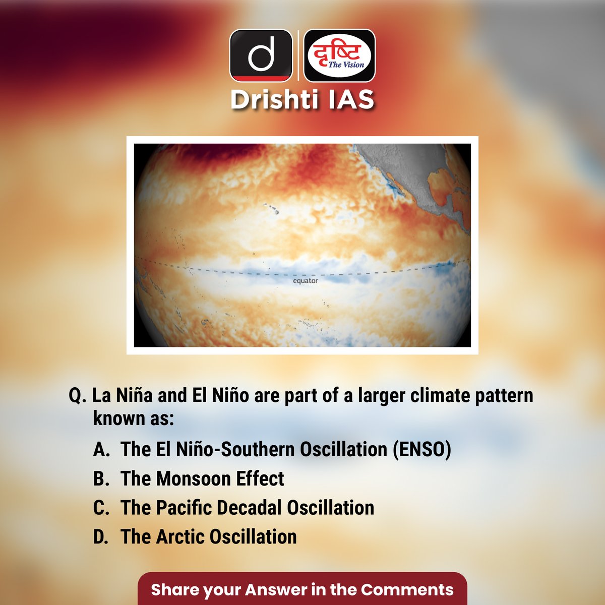 drishtiiaseng's tweet image. Share your answer to the #DrishtiDailyQuiz in the comment section.

#ClimateChange #ClimatePatterns #Weather #Science #LaNina #ElNino #Monsoon #UPSC #IAS #DrishtiIAS #DrishtiIASEnglish