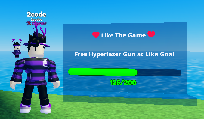 👍 Introducing our like goals! 

When we reach our set like goal, we will release a free Hyperlaser Gun for you to be able to obtain.

Once we release the goal's Hyperlaser Gun, we will increase the goal further for another Hyperlaser Gun's release.