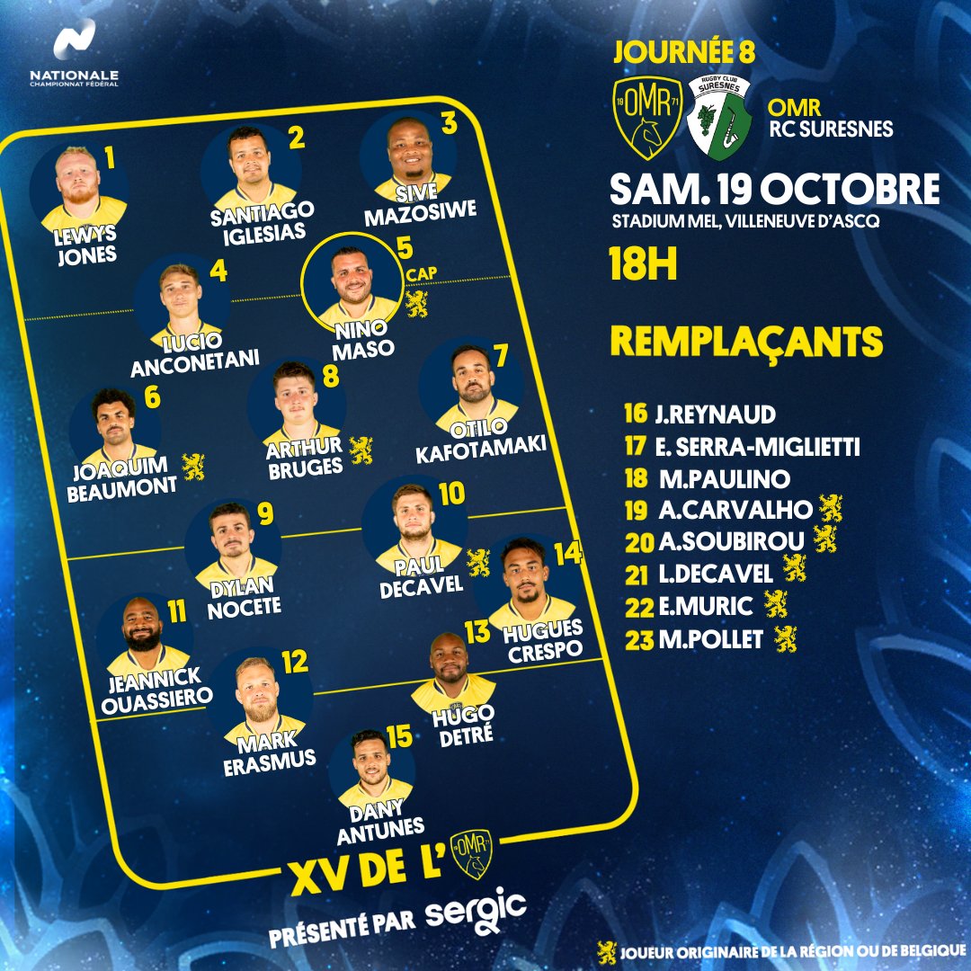Découvrez la composition pour affronter le RC Suresnes ! 💛💙