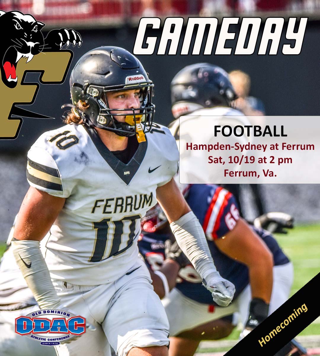 🏈 HOMECOMING FOOTBALL: Panthers host Hampden-Sydney in ODAC action, 2 pm at W.B. Adams Stadium. #3wins #thejourney