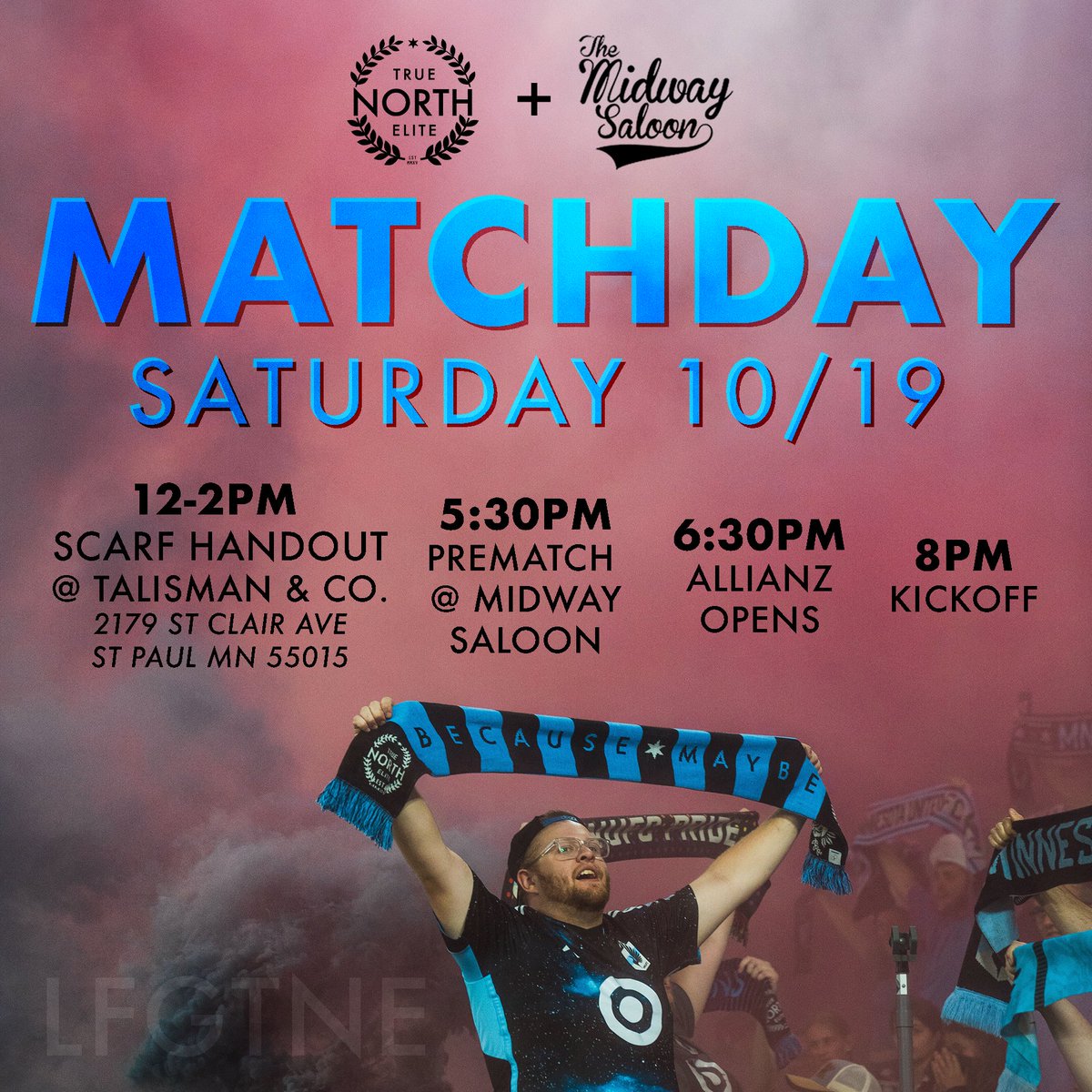 It's decision day friends! And we have a lot going on today!! 
12-2 2024 scarf handout at talisman &amp; co
5:30 come get your drinks in at midway saloon
6:45 meet at the loon to MARCH 
8 get fckin rowdy 
LFGTNE