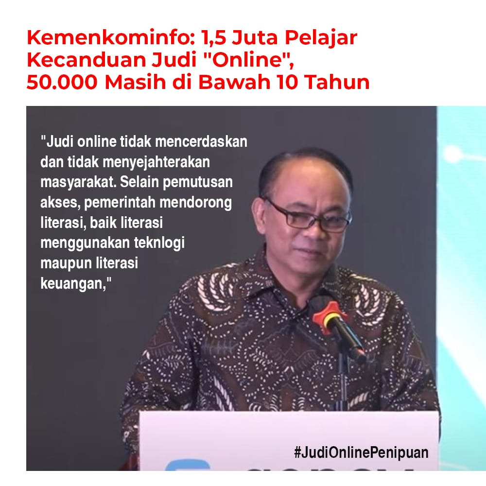 Miris ya, saat ini ada sekitar 1,5 juta pelajar kecanduan Judol, 50 ribu masih dibawah 10 tahun, judol benar2 meresahkan

#TerimaKasihJokowi Bu Retno
Indah G irish bella #KARINA1stwin Prabowo - Gibran #TebusanDosa