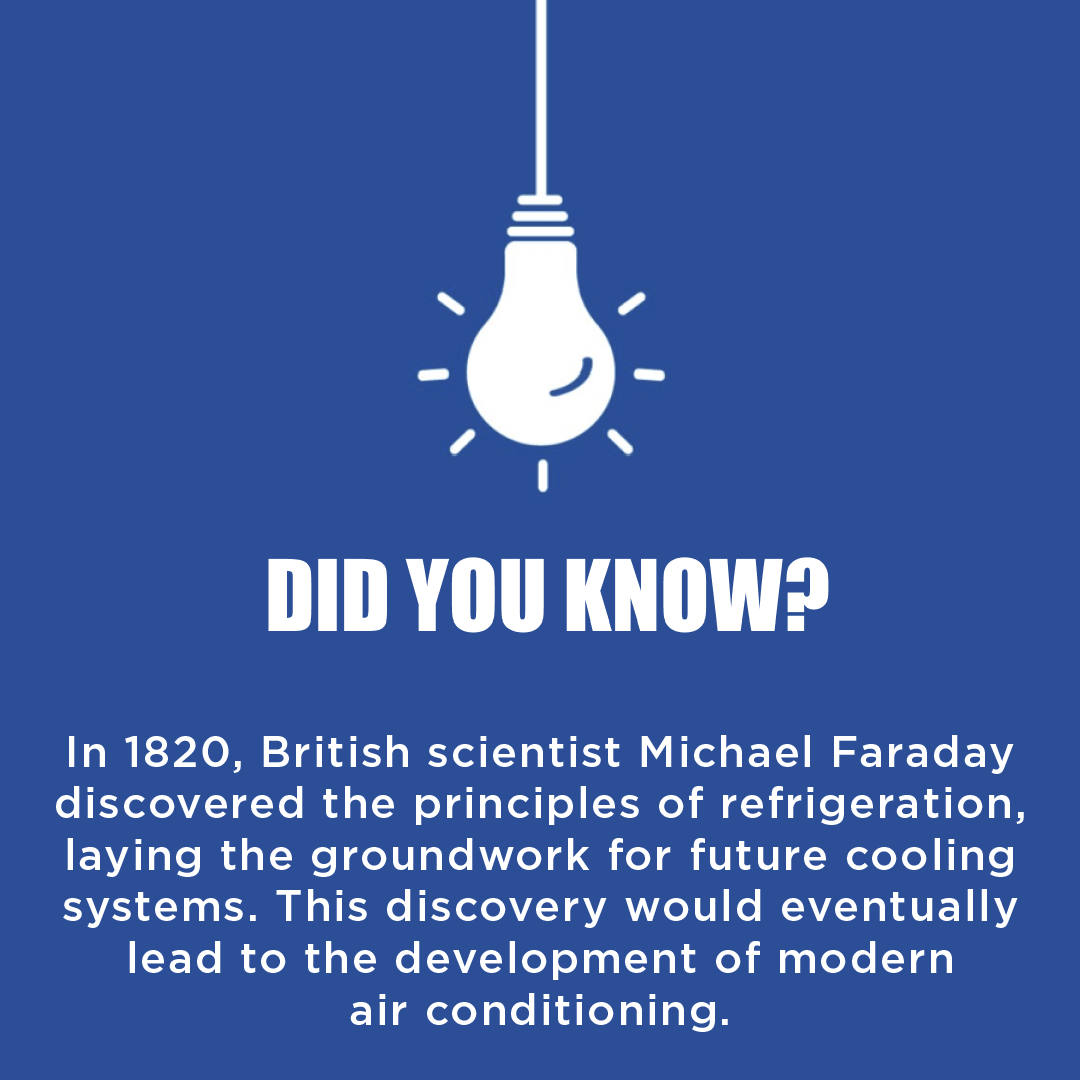 PrecisionAirTN's tweet photo. 🌡️ Fun fact: The journey to modern air conditioning began in 1820 when British scientist Michael Faraday uncovered the principles of refrigeration. This pivotal moment changed how we keep our spaces cool and comfortable!

https://t.co/O7Nd1Iz636 

#HVACHistory #Innovation https://t.co/QsxFW8PcKm