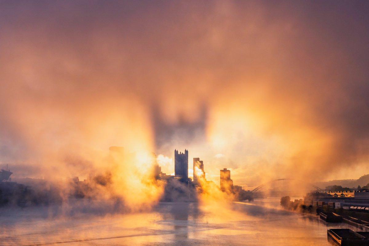 One of my new all time favorite images of #Pittsburgh.

The fog this morning was incredible, and I had a feeling that the sunlight would cast a shadow of PPG Place on that fog from the West End Bridge. Luckily the conditions worked out, allowing for this amazing scene to unfold.