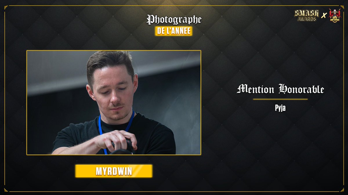 IV Photographe
Capturer l’instant présent, c'est l’objectif qu'ils se fixent à travers leurs objectifs.
La scène possède un vivier de talents impressionnant et on vous en remercie.
Pour sa régularité et sa progression, <a href="/Myrdwin/">Gauthier M.</a> est le photographe de l’année ! #SmashAwards2024