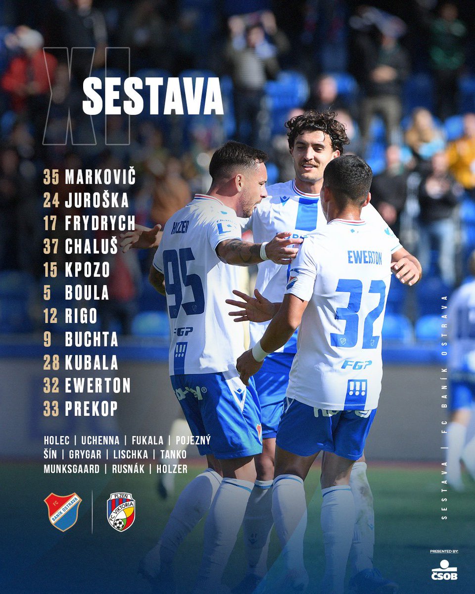 fcbanikostrava's tweet image. 🔥  𝗱𝗲𝗺 𝗿𝘂𝗯𝗮𝘁  ⛏️

𝘀𝗲𝘀𝘁𝗮𝘃𝗮  |  Návrat uzdraveného Jana Jurošky, schází naopak zraněný Jiří Klíma. #fcbplz #demrubat #csob #kartafcb