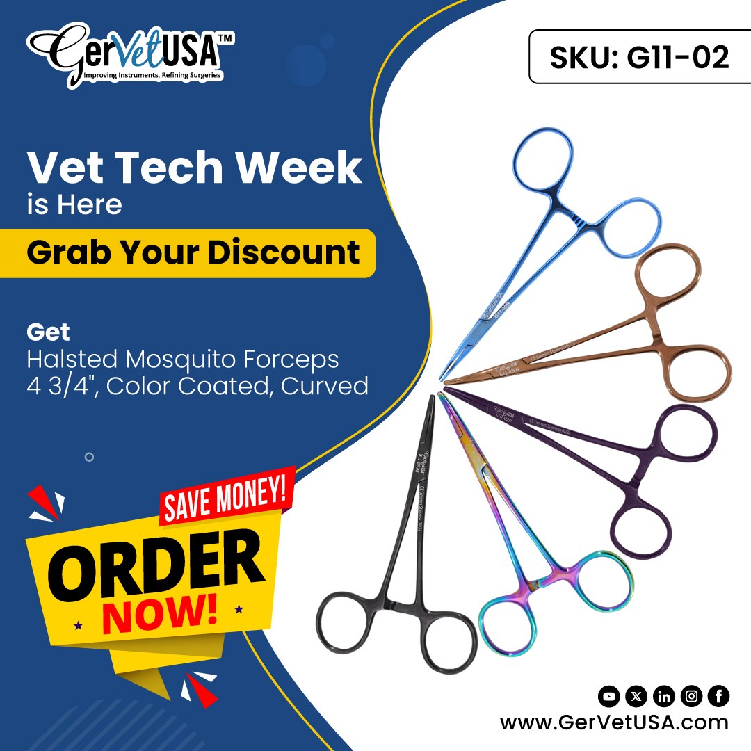 GerVetUSA's tweet image. It’s Vet Tech Week: Time for Special Savings! ✨🐾

Don’t miss out on your chance to grab a discount on our Halsted Mosquito Forceps 4 ¾", Color Coated, Curved! 

Order Now: tinyurl.com/2c5qc4oy

#VetTechWeek #VeterinaryTools #VetTechLife #AnimalCare #VetTools #Discounts