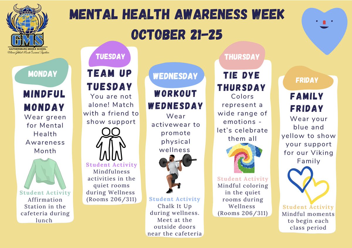 GMSVikings's tweet photo. 🚨 Viking Weekly Newsletter is LIVE! 🚨

🎗️ It’s Mental Health Awareness Week! Join us for daily themes &amp; activities promoting wellness! 🧠💚
🎯 Plus: Outdoor Ed, sports games &amp; more! 🏃‍♂️👀

Check it out now! https://t.co/ZaEDUsbjqk 
#VikingPride #MentalHealthMatters https://t.co/tFMajxpguo