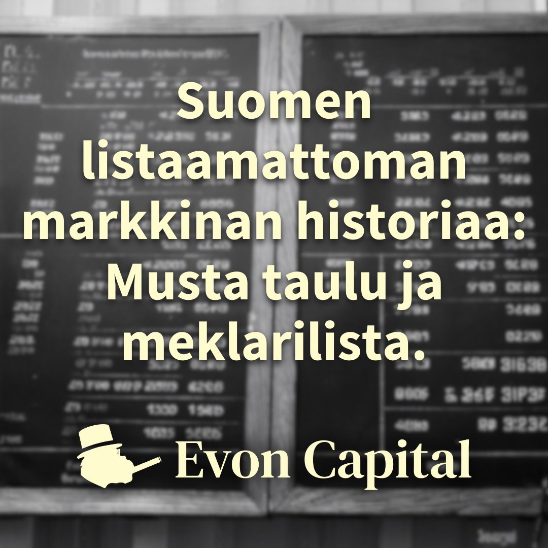 Toimitusjohtajamme, väitöskirjatutkija Aatu Pulkkinen, tarkastelee Suomen listaamattomien markkinoiden historiasta.
Lue blogimme ja opi miten meklarilista vapautti listaamattomien kauppaa ja mikä oli tämä musta taulu?
👉 evon.fi/blog/musta_tau…