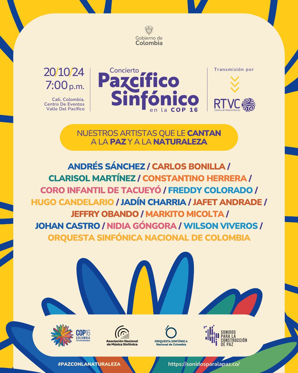 COP16Oficial's tweet photo. Mañana la #COP16 se inaugura con el concierto ‘Pazcífico Sinfónico’ que expondrá el talento colombiano ante delegados de más de 190 países del mundo 🎶🌎🇨🇴

Conoce más detalles 👉 https://t.co/esLORDTpUo https://t.co/gj9PODN8kj