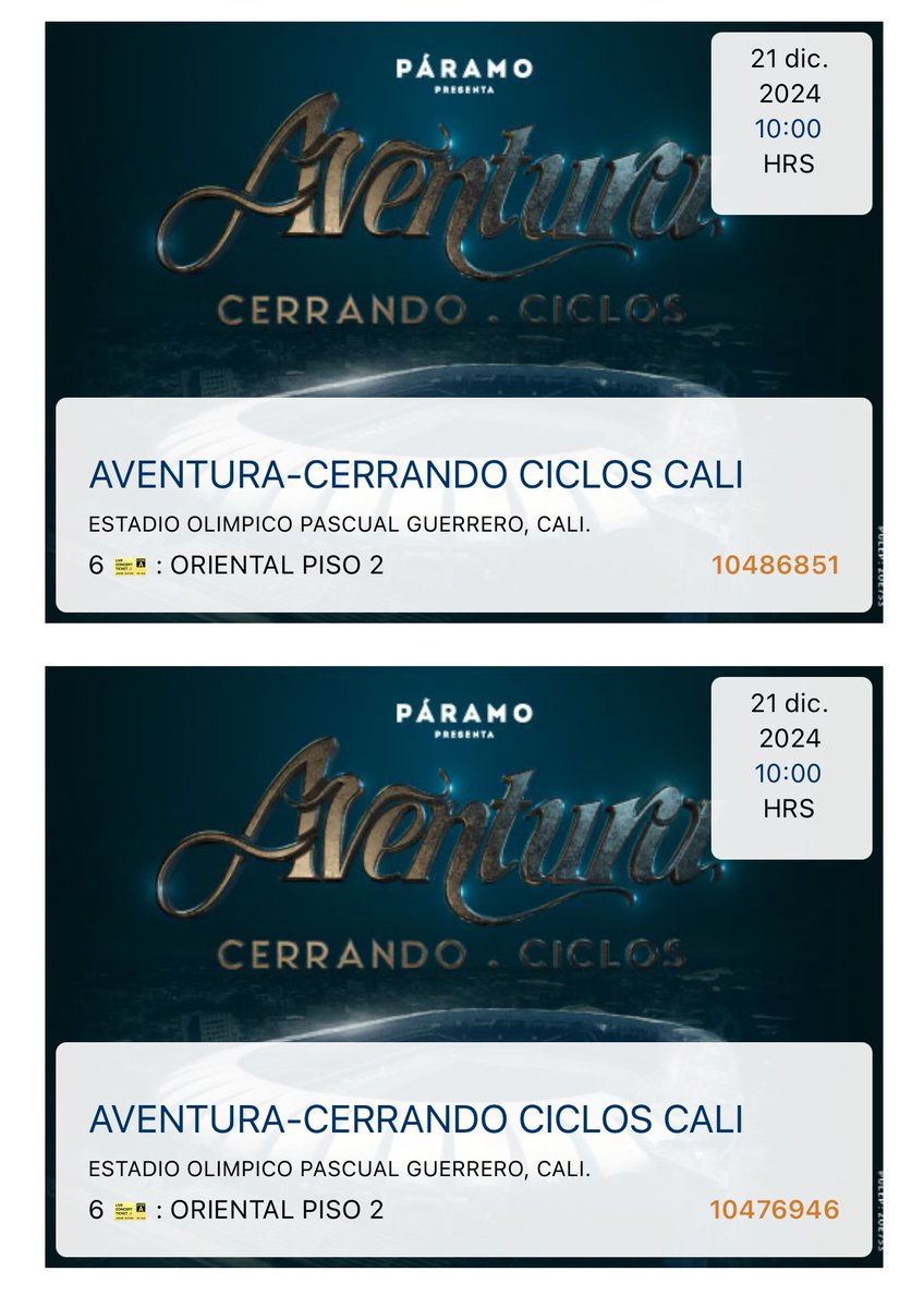 cesanclemente's tweet photo. @paramo_presenta @eticketCOL @Aventura Tengo Orientales alta disponibles para el 21 de Diciembre ✅ https://t.co/TvGd3sZ9WZ