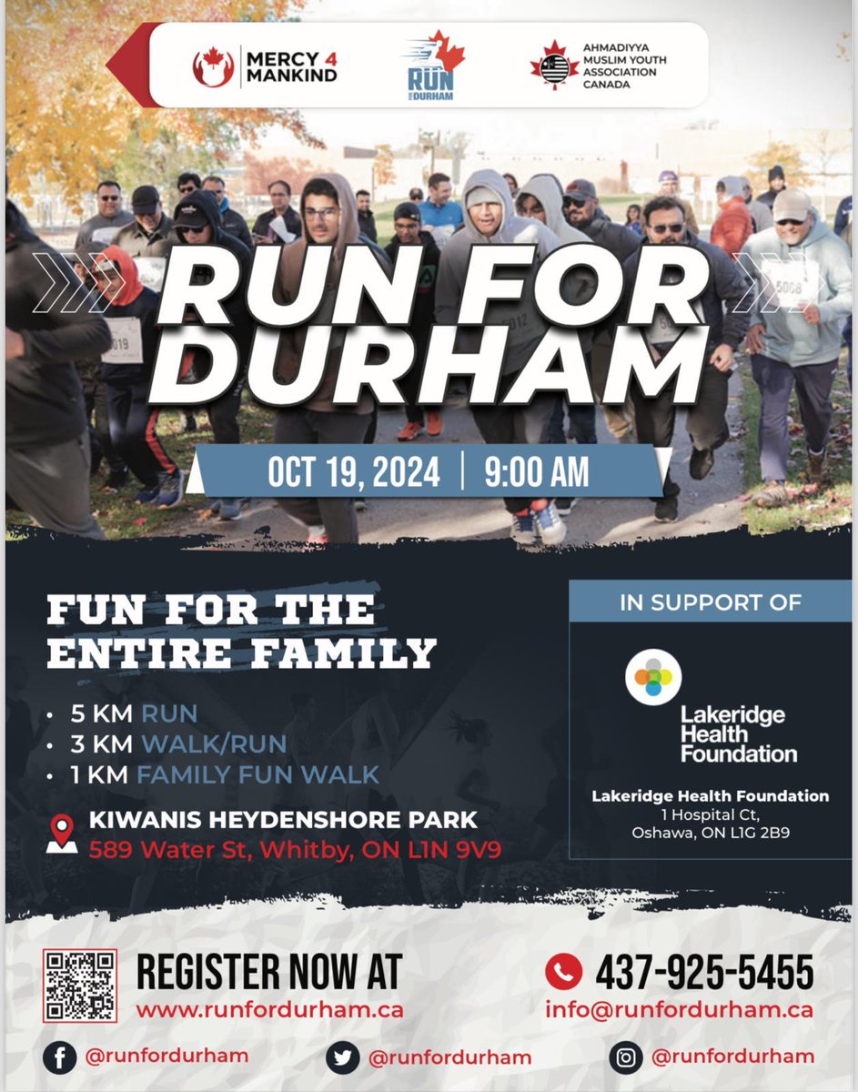 AMYACanada's tweet image. Ahmadiyya Muslim youth are hosting three charity runs this weekend as part of the Ahmadiyya Muslim Youth Association Canada's nationwide effort to hold charity runs in towns &amp;amp; cities throughout Canada.

These charity runs are organized under the banner of #Mercy4Mankind

⭐️…
