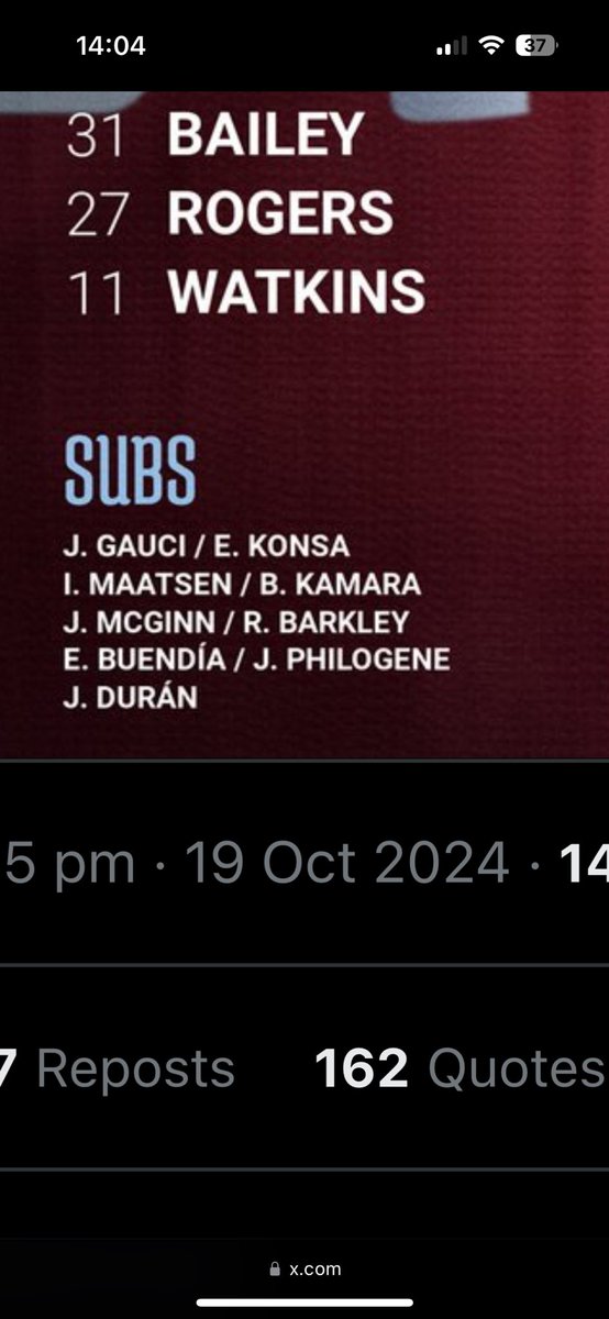 Can’t think of too many occasions Villa have had a better bench than this! 

Particularly when selecting such a strong starting XI too!

#goodtimes #UTV 🦁