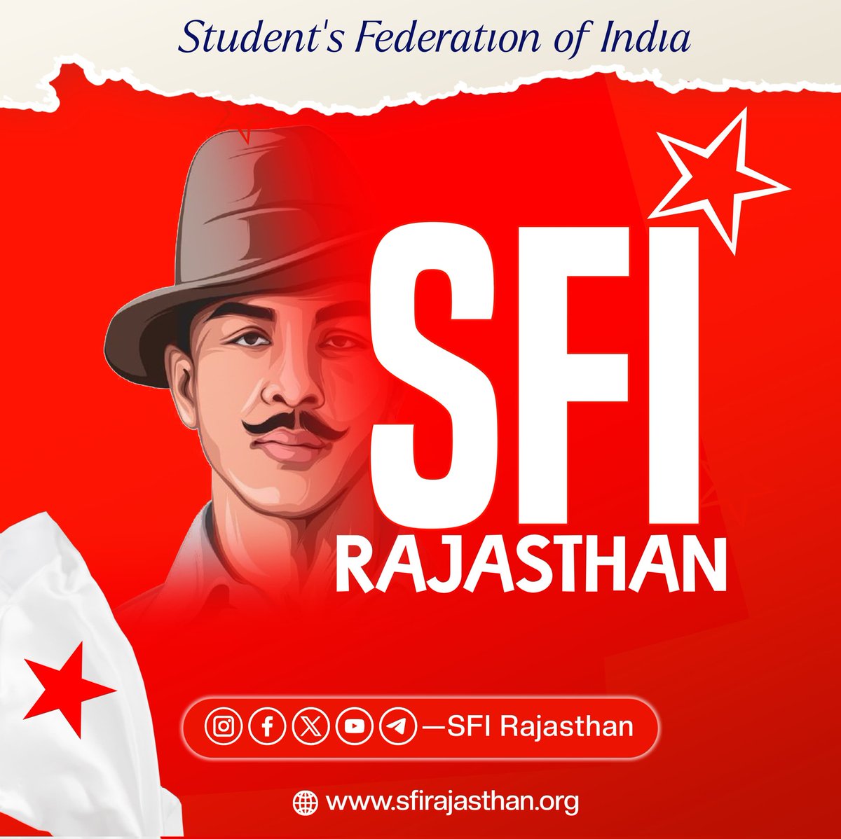 SFIRajasthan's tweet photo. SFI राजस्थान के ऑफिशियल सोशल मीडिया हैंडल को फॉलो कीजिये
#SFI #sfi54 https://t.co/pqfMZzn0Z2