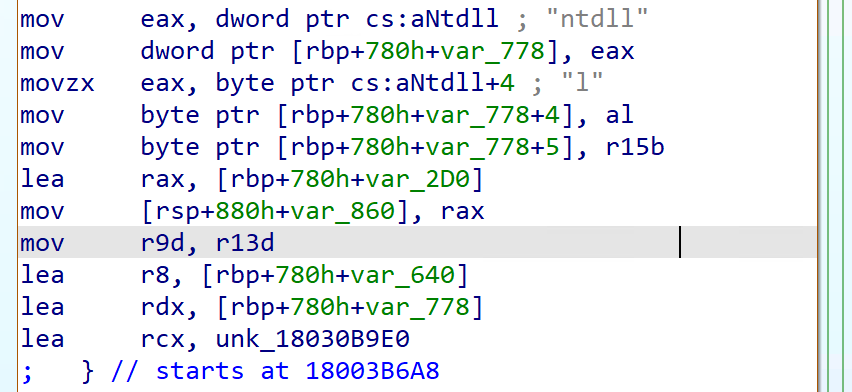 Not 100% sure yet, but it looks like "bad EDR" is preparing or doing some string manipulation on ntdll.dll, maybe to give ntdll.dll a new special "HaCk1nG" name, who knows? 😉