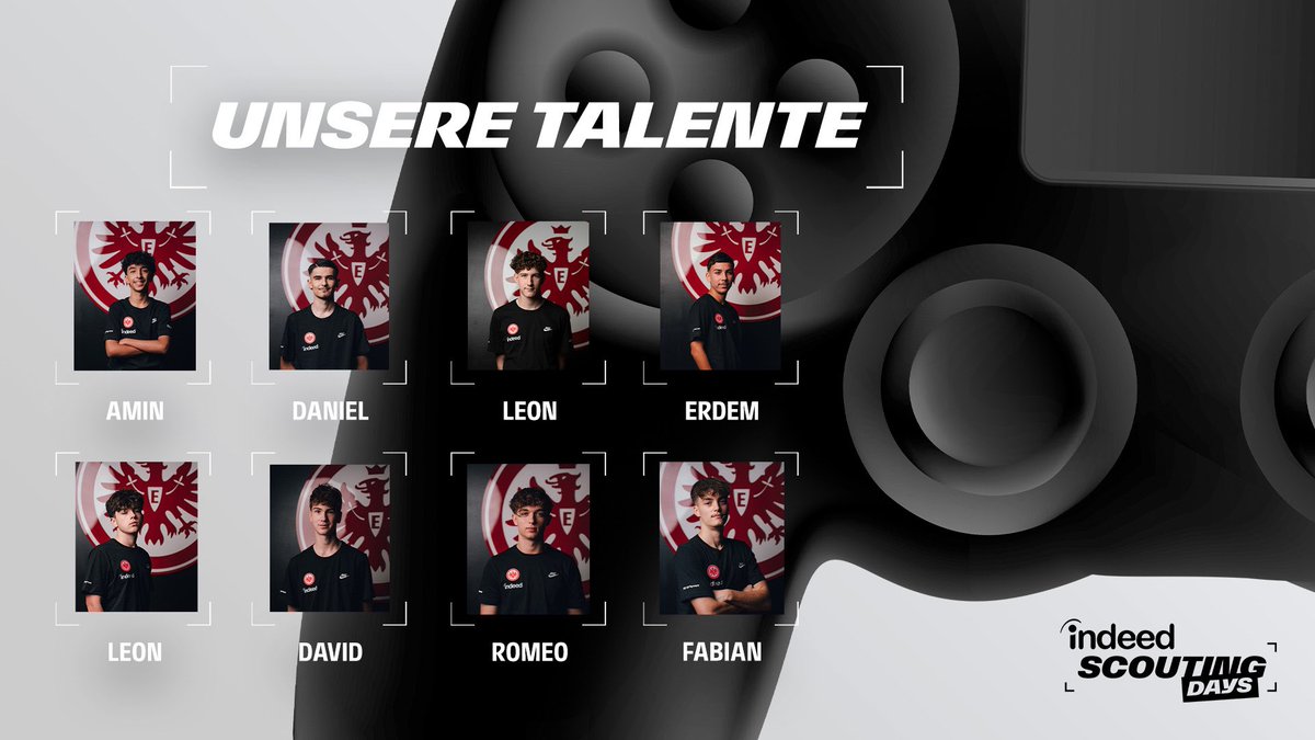 Eintrachtesport's tweet photo. Diese 8️⃣ Talente kämpfen dieses Wochenende um einen Platz in unserem Academy-Team.
Ihr möchtet noch mehr Insights in die Socuting Days? Dann schaut unbedingt bei uns auf Instagram vorbei. (Link in den Kommentaren)
#SGEsports | #SGE | #IndeedScoutingDays https://t.co/yiJf0M9XSA
