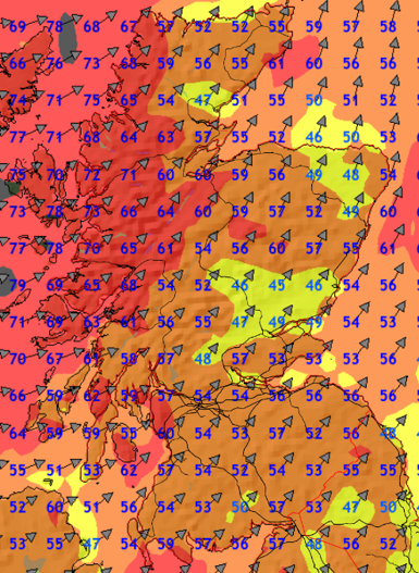 NetworkRailSCOT's tweet photo. Trains on the Highland Main Line, Kilwinning – Ayr/Largs, Stranraer and Aberdeen-Dundee lines will also be slowed down during the storm’s peak. 

55mph wind gusts are forecast widely, with 60mph+ in the West Highlands and Ayrshire, and 70mph between Inverness and Kyle. https://t.co/wPp9ngd3qu