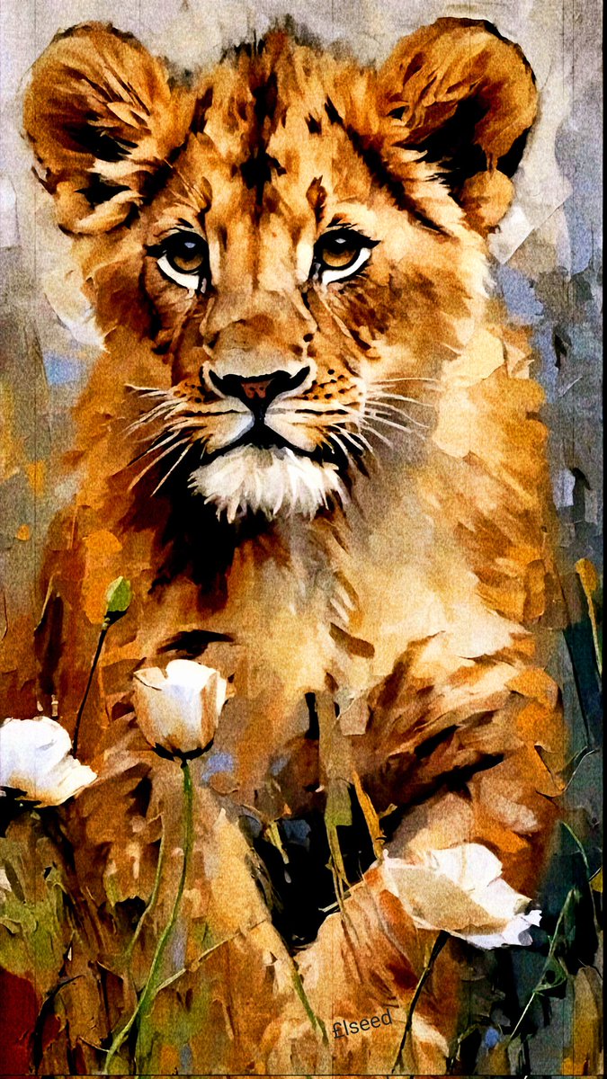 ElseedUg's tweet image. A young Lions can teach a lot to adults—innocence, positivity, curiosity, excitement, and trust V.
Acrylics &amp;amp; water color painting on canvas 
 Size: 63×45cm
#cheetah #wildanimals #littleones #Elseedart #endangeredspecies #love #artwork