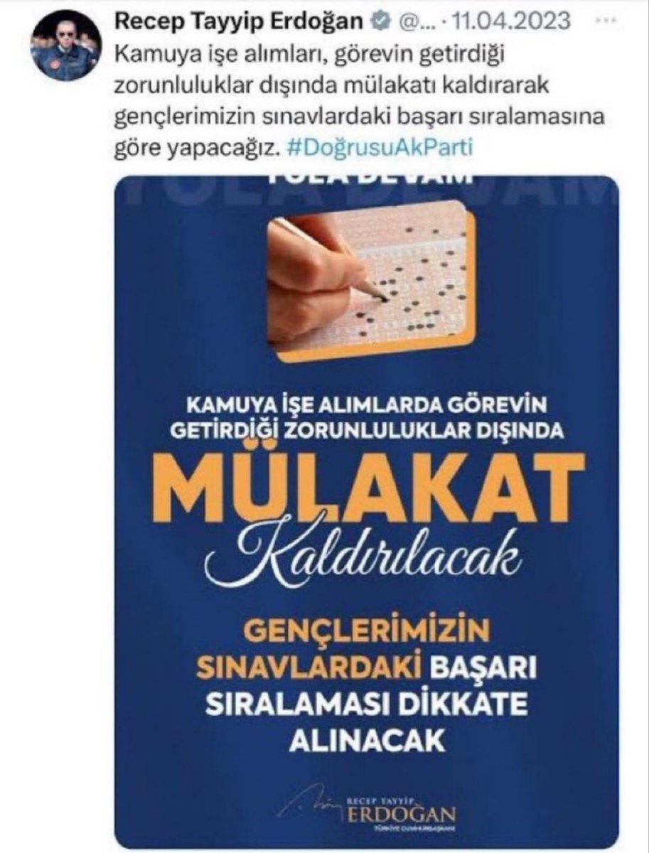 Sayın Cumhurbaşkanımınızın sözüne güvendik. 

Sonra mülakat gibi mülakat denilen 10 dakikalık mülakatlarla hakkımızın yenildiğine şahit olduk. 

Yalnızca KPSS puanlarımızı istiyoruz. 

Sayın cumhurbaşkanım <a href="/RTErdogan/">Recep Tayyip Erdoğan</a> sesimizi duyun kırgınız bitkiniz.

#MülakatıYuvarlaTekinİstifa