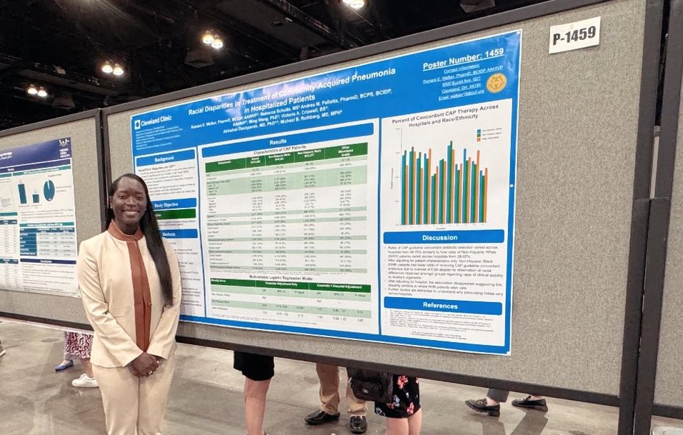 Big congratulations to our PharmD, <a href="/RamaraWalker/">Ramara E. Walker, PharmD, BCIDP, AAHIVP</a>, for presenting her research on racial disparities in CAP treatment! Important insights that highlight the need for equitable healthcare practices. #HealthcareEquity #IDWeek2024 #InfectiousDiseases