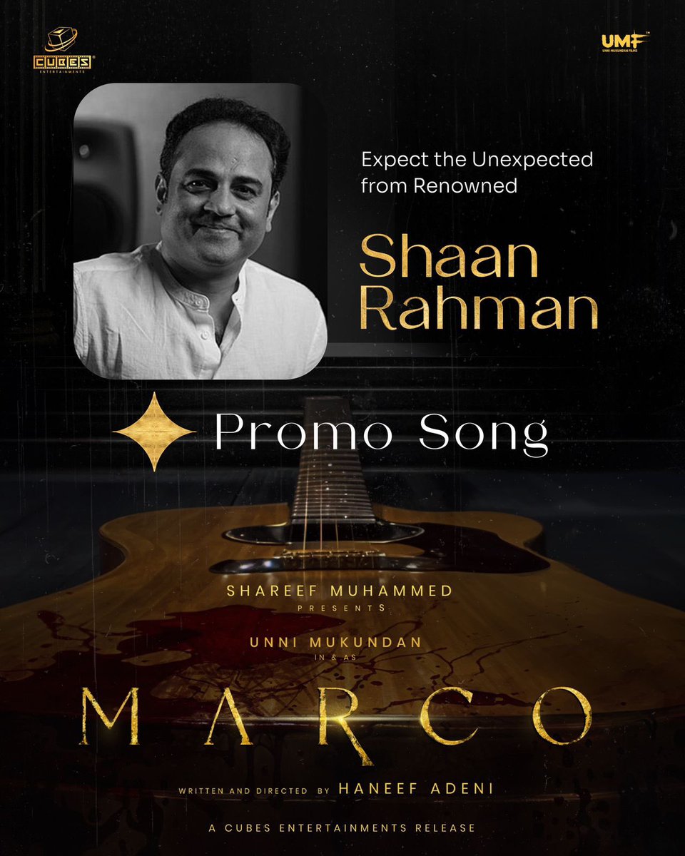 Iamunnimukundan's tweet photo. Welcome on Board - #SaeedAbbas (Music Director, Promo Song)
&
Expect the Unexpected from Renowned @shaanrahman (Music Director, Promo Song)
#Marco #fightingSoon https://t.co/kyR0JT3yS5