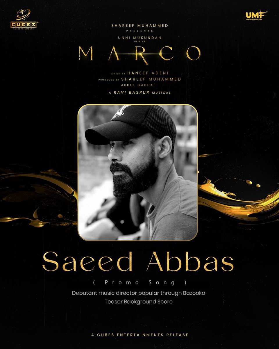Iamunnimukundan's tweet photo. Welcome on Board - #SaeedAbbas (Music Director, Promo Song)
&
Expect the Unexpected from Renowned @shaanrahman (Music Director, Promo Song)
#Marco #fightingSoon https://t.co/kyR0JT3yS5