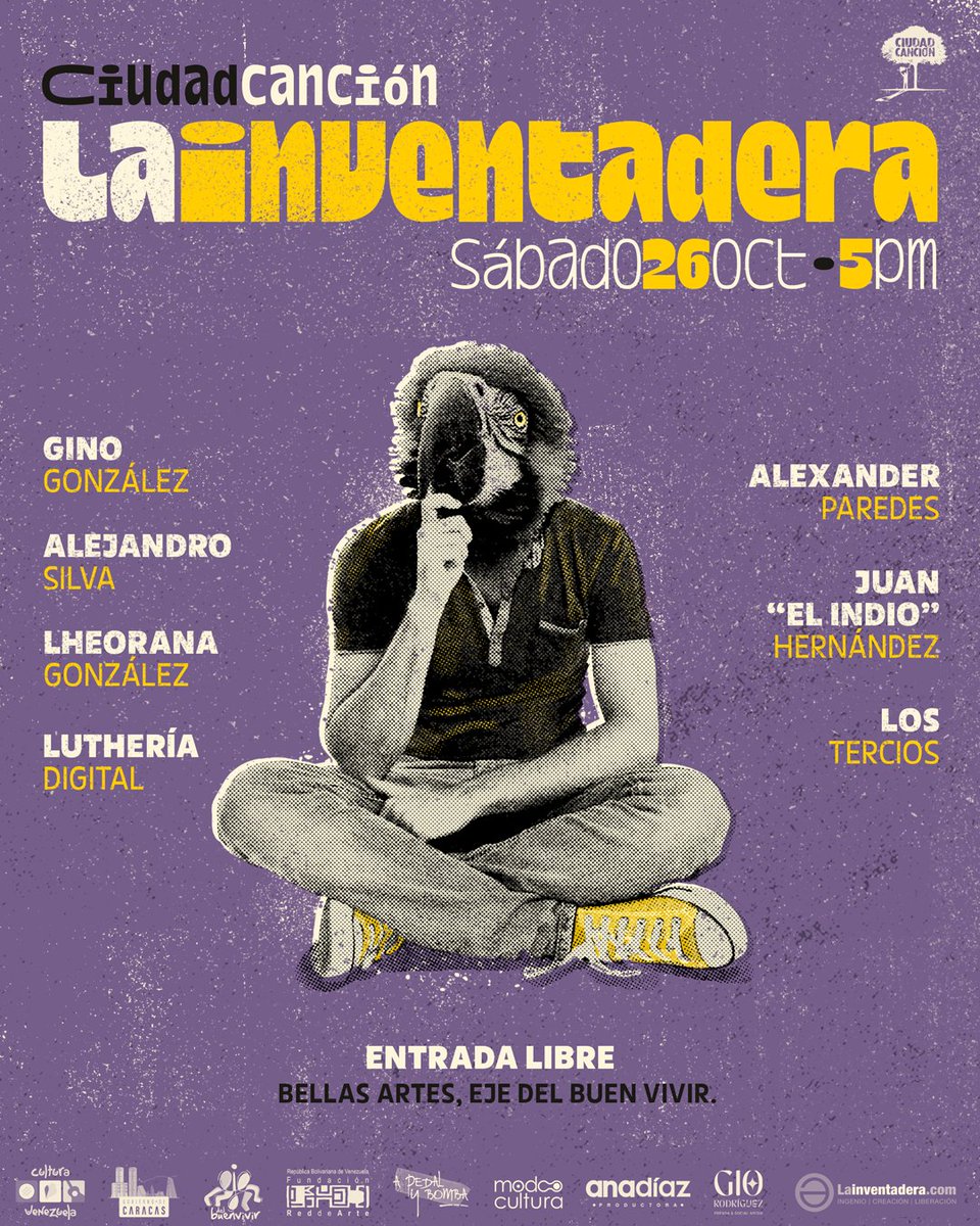 Se prendió: música, creación, inventadera y canción. Homenaje a Simón Rodríguez, a los luhieres y demás creadores de la Venezuela buena.

📆 Sábado 26 de octubre
🕔 5 pm
✅️ Eje del Buen Vivir, Bellas Artes, Caracas