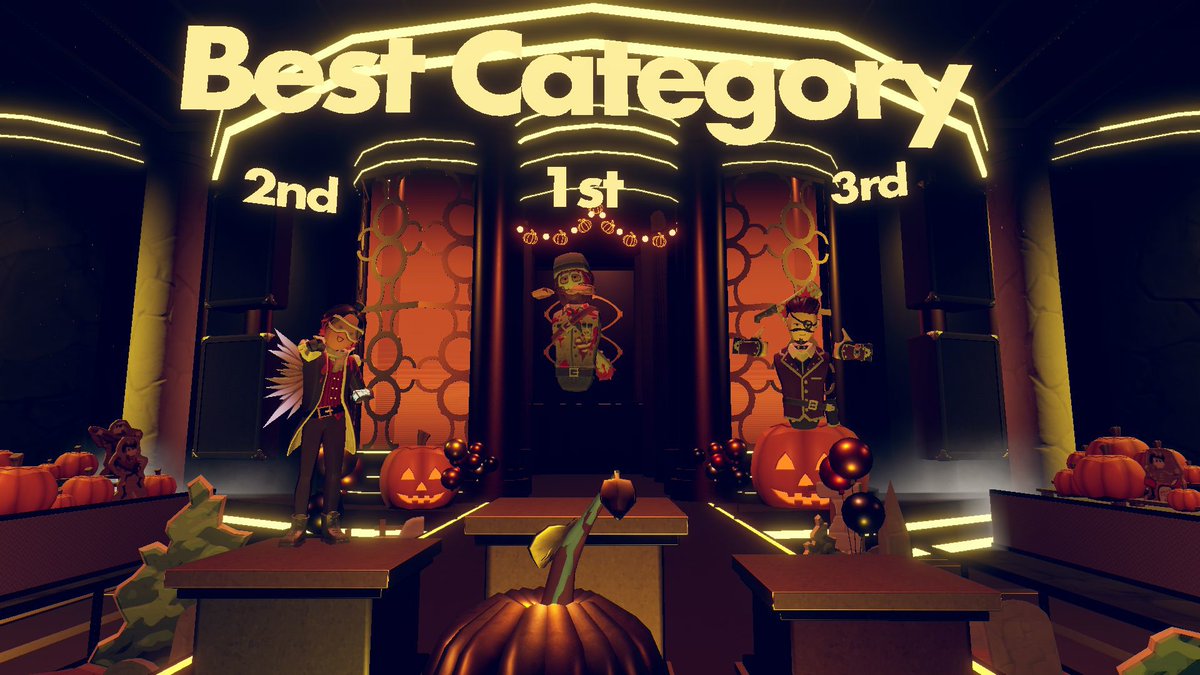 TarapeuticVR's tweet photo. The Halloween fashion show event was a success!! Thank you to everyone who participated - and my friends Dracula and lucky8_studios for hosting! #recroom #halloween #fashionshow #spookymonth #rrcommunitygoals #recroomcommunity #recroomphotos https://t.co/glJ33fH3kQ