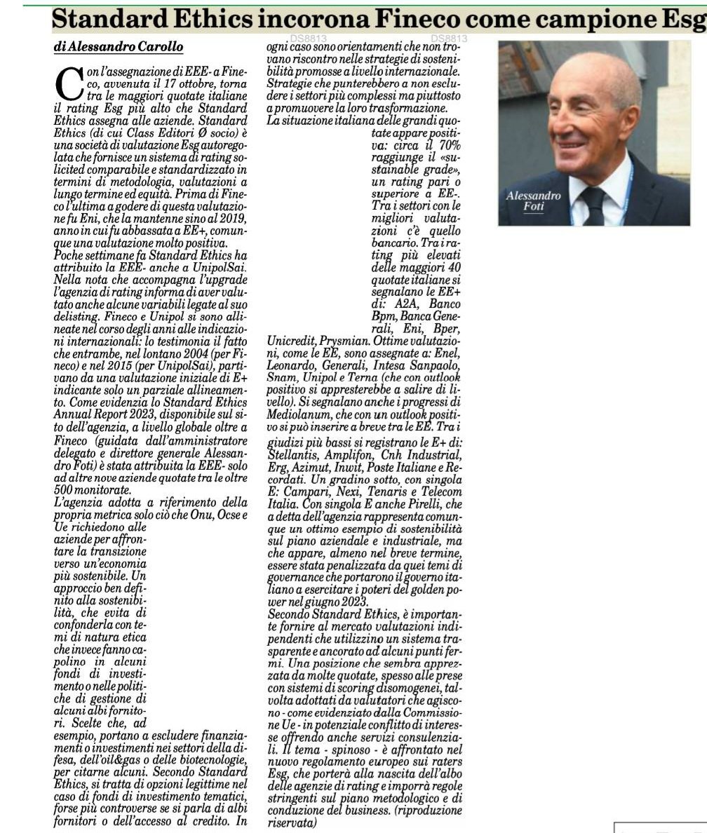 Standard Ethics (@standardethics) on Twitter photo Thanks to <a href="/MilanoFinanza/">MilanoFinanza</a> for today's article on the upgrade to an "EEE-" #ESG #rating for <a href="/FinecoLive/">FinecoBank</a>. The article goes on to analyse the Standard Ethics Ratings of some of Italy's largest listed companies. #sustainability #banking #sustainablefinance Thanks to <a href="/MilanoFinanza/">MilanoFinanza</a> for today's article on the upgrade to an "EEE-" #ESG #rating for <a href="/FinecoLive/">FinecoBank</a>. The article goes on to analyse the Standard Ethics Ratings of some of Italy's largest listed companies. #sustainability #banking #sustainablefinance
