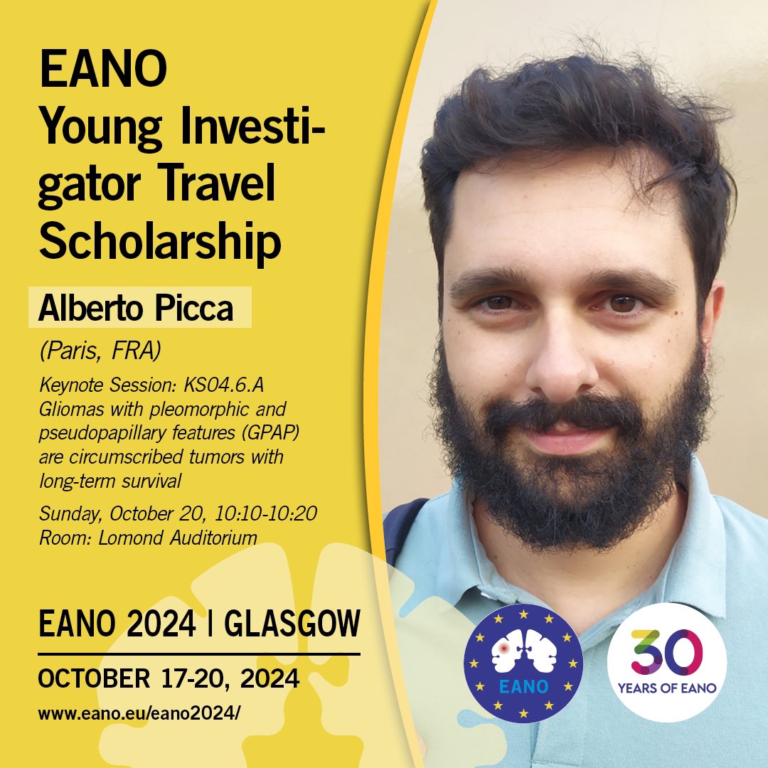#EANO2024 Congratulations to Alberto Picca for receiving the EANO Young Investigator Travel Scholarship! Join him at the Keynote Session: Gliomas with pleomorphic &amp; pseudopapillary features […] 
📅 SUN, Oct 20  🕙 10:10-10:20 📍 Lomond Auditorium