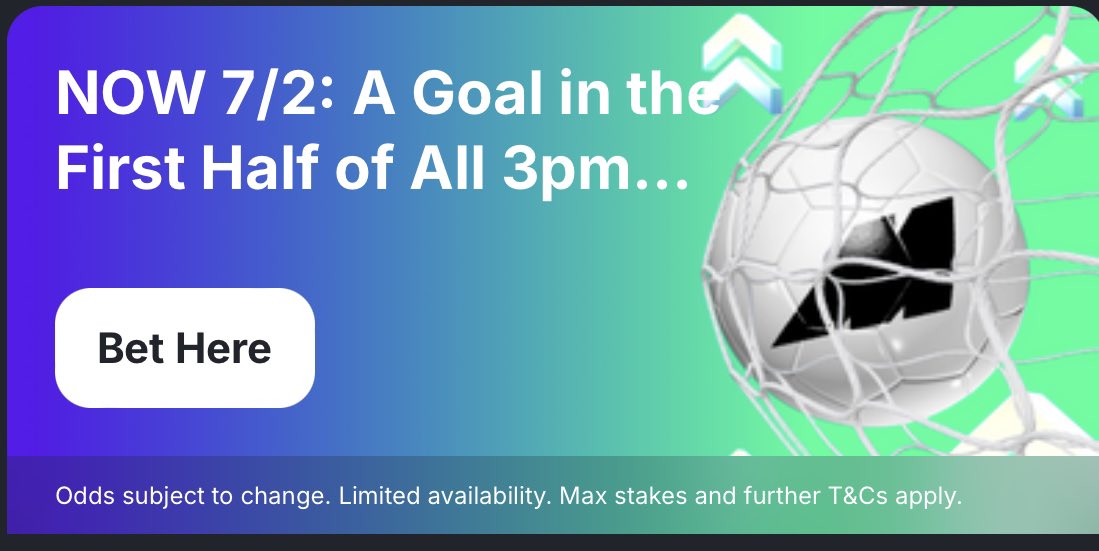 FtblTipster's tweet photo. Midnite are offering 7/2 on a 1st half goal in every 3pm PL game💰

We like the look of it so we’re backing it.

Not joined Midnite?

📌 Do so here https://t.co/Xsmvwu5OoJ and get £20 in free bets. Be Gamble Aware. 🔞. T&amp;C’s apply. https://t.co/yIFMJfCyVE