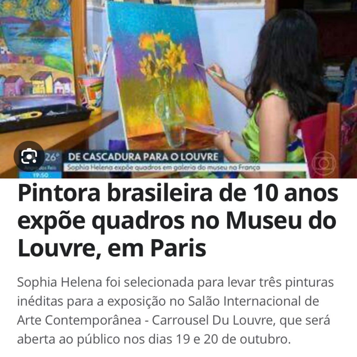 Laumilesi's tweet photo. Das notícias que nos fazem bem à alma. 
Coisa mais linda!!! 

Por mais  pintura , teatro, escultura, dança, poesia,  e outras expressões artísticas nas Escolas. 

#pintorade10anos 
#DeCascaduraparaoLouvre 
#queorgulho https://t.co/oQ6r7FucFe