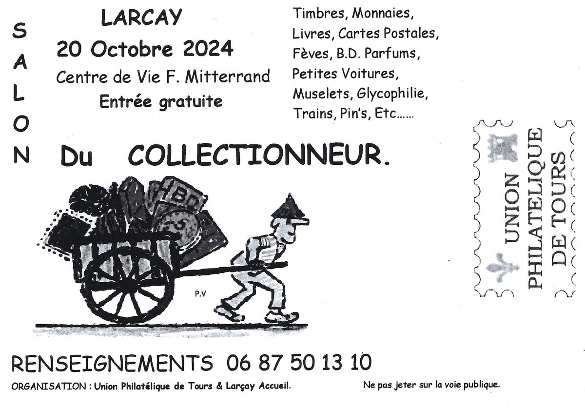 AnnecyWebmaster's tweet image. Demain 20 oct. 2024 - #Larçay près de #Tours, Salon du Collectionneur. #Timbres, #Monnaies, #Livres, #CartesPostales, #Fèves, #Parfums, #Trains, #Muselets etc... Centre de Vie F. Mitterrand - 37270 Larçay - entrée gratuite. philatelie-mat.fr #Philatelie #Touraine #Loire