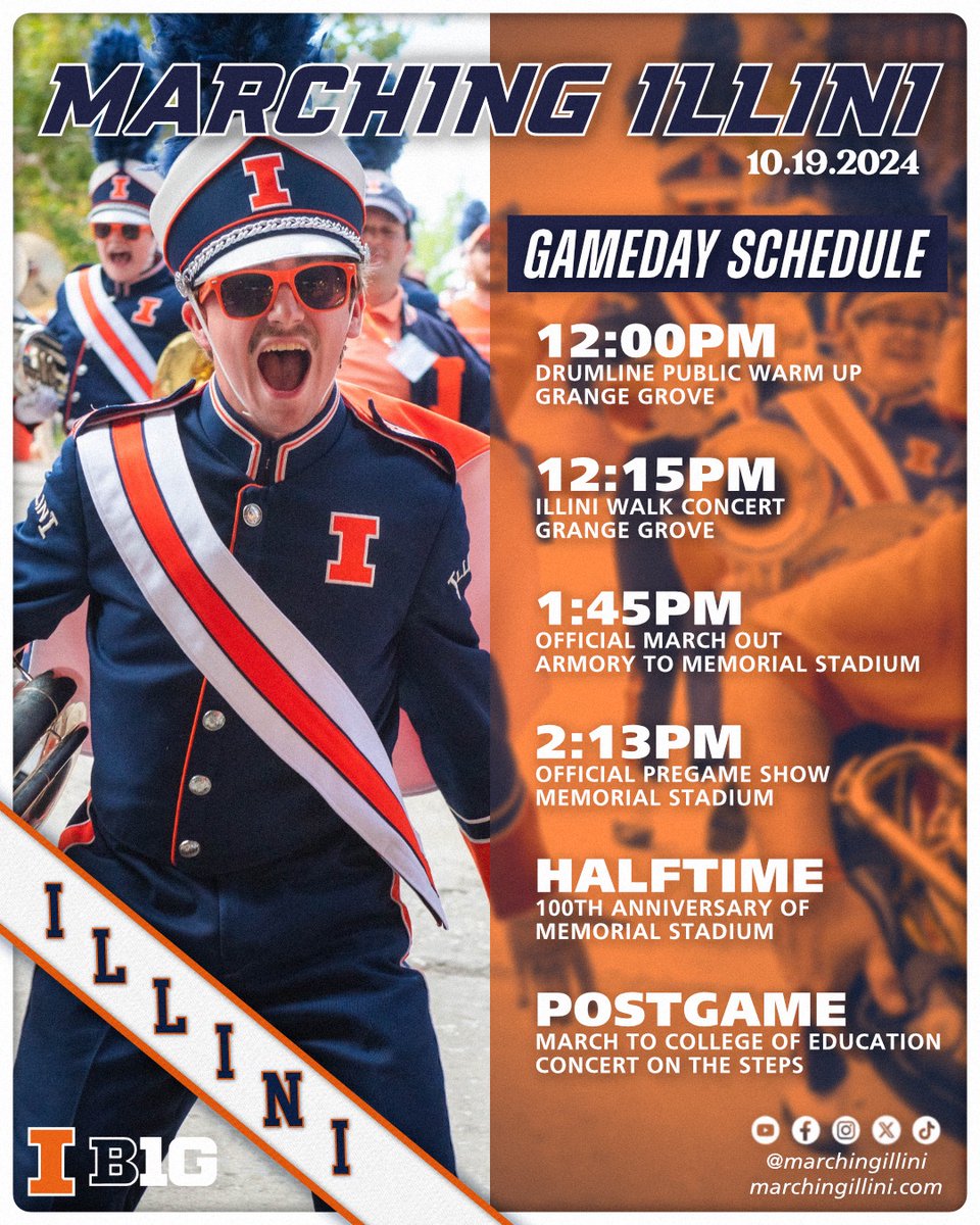 It’s Memorial Stadium’s 100th Anniversary GAMEDAY!!! We can’t wait to perform in front of a sell out crowd with a halftime show celebrating 100 years of Memorial Stadium!

Go ILLINI, beat the WOLVERINESSSSssss!
 #band156 🔶🔷