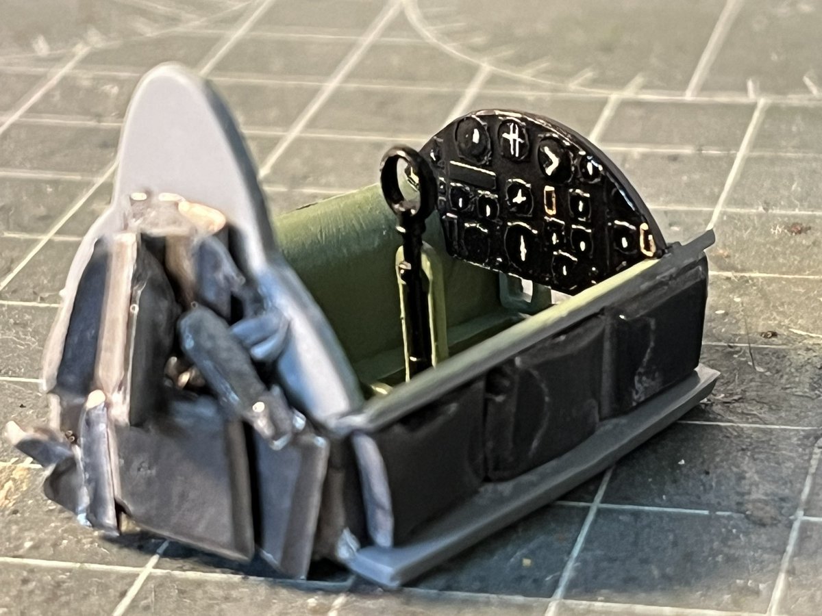 Charlie_2k17's tweet photo. Started now on a Gloster E.28/39, Britain’s first jet aircraft. The kit didn’t come with any decals for the instrument panel so I tried my hand at painting it myself, as well as using a gloss clear-coat to portray the glass on the gauges. https://t.co/145Qn8OUCj