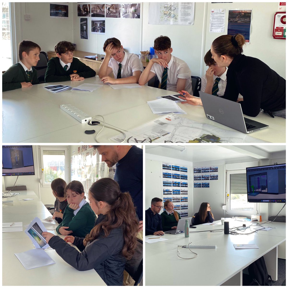 Criw o ddysgwyr Bl.9 <a href="/Ysgol_Strade/">Ysgol Y Strade</a> yn cyfarfod efo mentoriaid <a href="/BouyguesUK/">Bouygues UK</a> i drafod eu syniadau ar gyfer dylunio adeilad newydd i Bentre Awel

A group of Yr.9 learners meeting on site with Bouygues mentors to discuss their ideas for the Pentre Awel design challenge <a href="/CarmsCouncil/">Cyngor Sir Gâr</a>