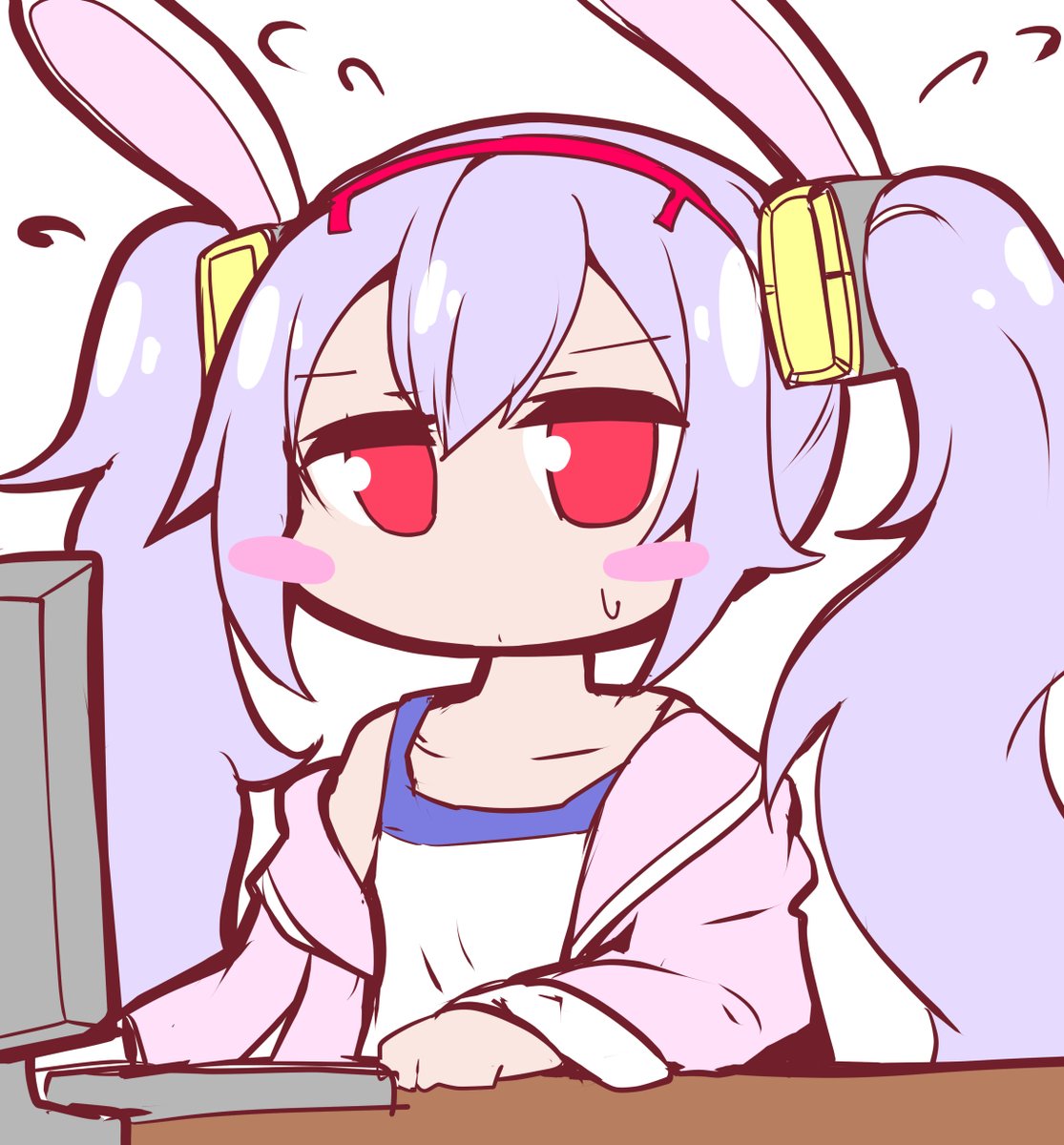 ラフィー(アズールレーン) 「PCの前で焦るラフィーちゃん(再録)原稿が終わらない現状です>< 」|Geo＠FANBOXはじめましたのイラスト